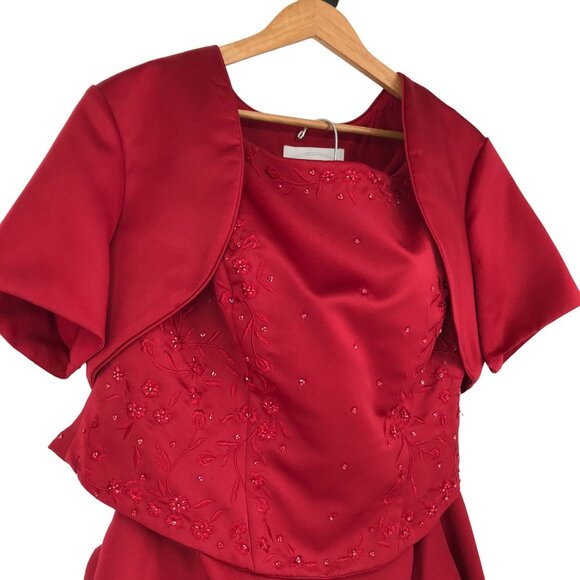 Alfred Angelo Three Piece Bridesmaid Dress Red Short Sleeve Jacket Womens 20 - Picture 11 of 16